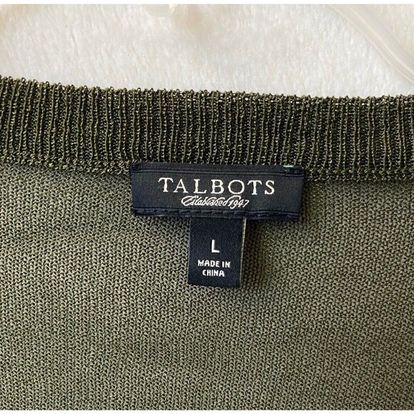 Talbots Tiered Ruffle Front Knit Cardigan, Dark Olive, nwot size L - Picture 7 of 7